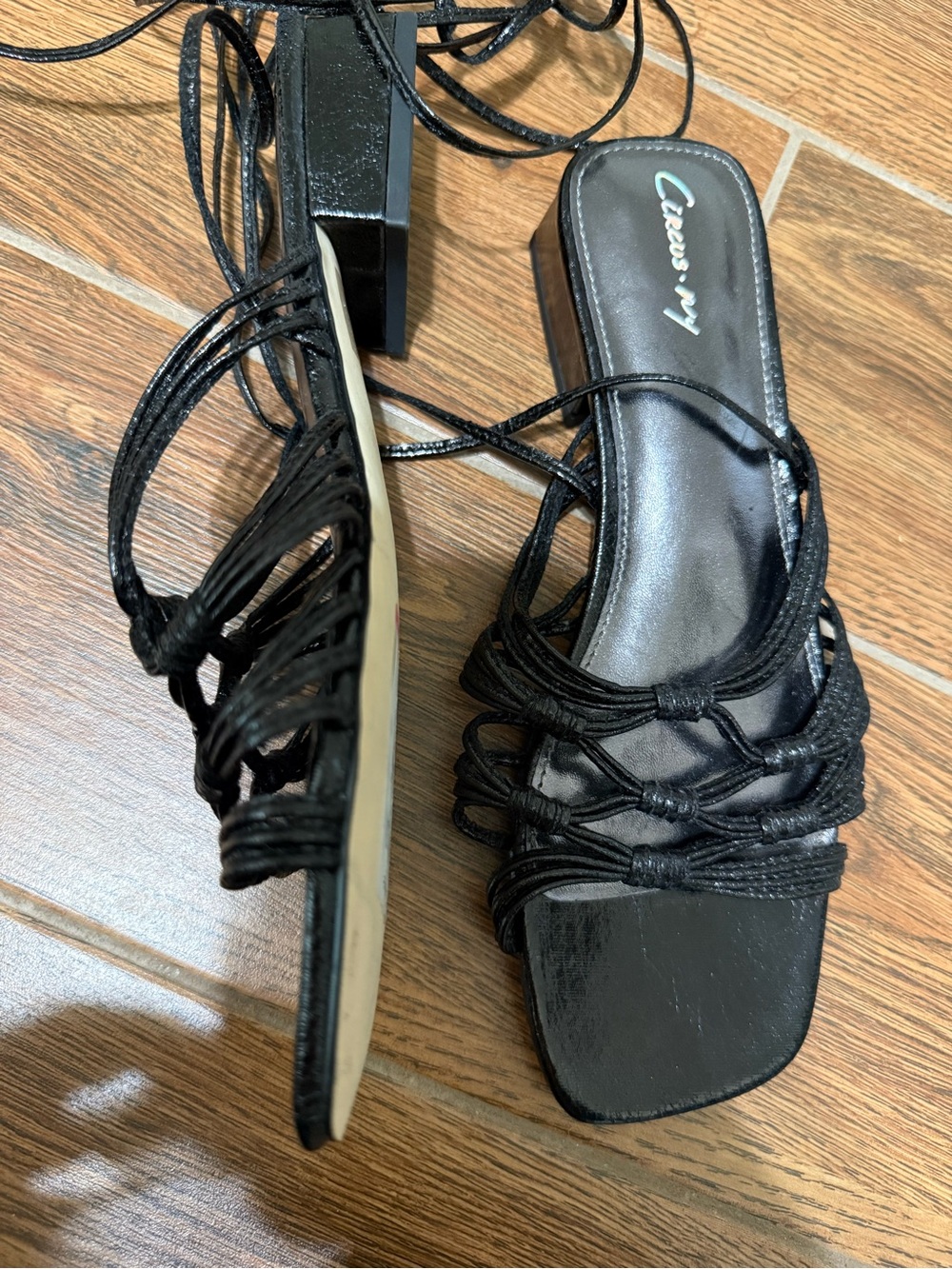 Circus by Sam Edelman Black Braided Strappy Block Heel Sandals